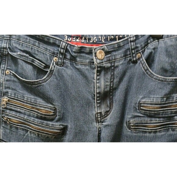 Denim House Mens Dark Wash Biker/Cargo Denim Jeans Zipper 32-32 *Rare* - Picture 12 of 16